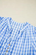 Gingham Short Sleeve Button Tie Split Neck Loose Mini Dress Casual Dresses