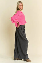 Davi & Dani Solid Back Pocket Shirring Detail Wide Leg Pants Woman Pants