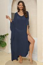 V-Neck Three-Quarter Sleeve Cover-Up Dark Blue One Size
