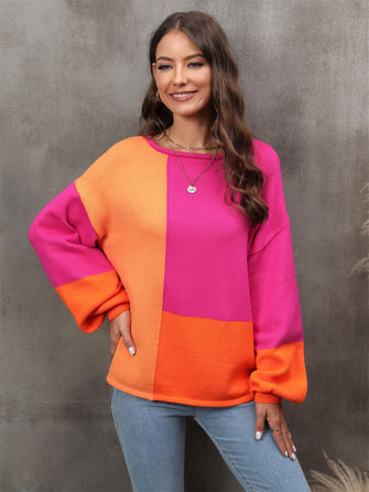 Angel Wings Color Block Round Neck Dropped Shoulder Sweater Multicolor