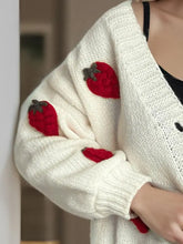 Crochet Strawberry V-Neck Long Sleeve Cardigan Woman Outerwear
