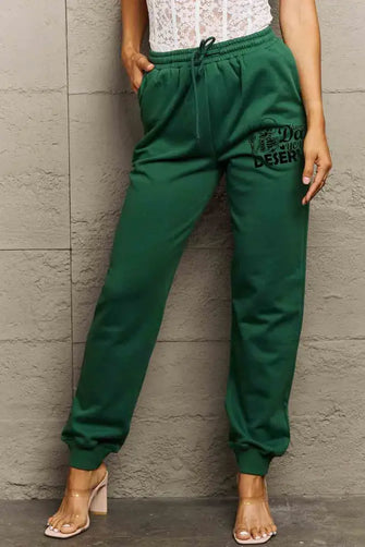 Simply Love Full Size HAVE THE DAY YOU DESERVE Graphic Sweatpants Dark Green Woman Sweatpants