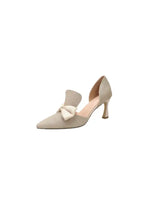 Bow Point Toe Stiletto Pumps Khaki woman pumps