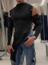Men's Asymmetrical Mock Neck Cold Shoulder Top