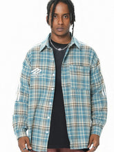 Men's Casual Plaid Flannel Button-Up Oversized Shirt Blue