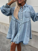 Oversized Long Sleeve Button-Up Denim Dress Light Blue One Size