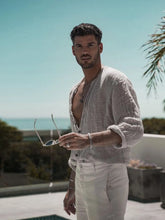 Men's Full Size Casual Linen Button Down Shirt Plus Size