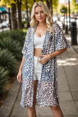 Heimish Full Size Leopard Open Front Cardigan Plus Size Taupe Woman Outerwear