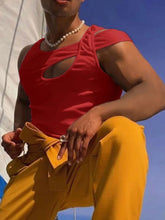 Men's Full Size Asymmetrical Cutout Tank Plus Size Deep Red