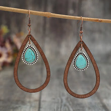 Wooden Turquoise Cutout Teardrop Earrings Brown One Size