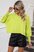Round Neck Dropped Shoulder Pullover Sweater Yellow-Green