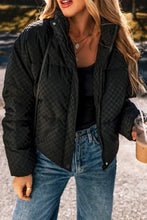Checkered Turtleneck Zip Up Long Sleeve Winter Coat Woman Outerwear