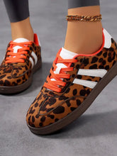 Leopard Print Stripe Detail Lace-up Sneakers Leopard Woman Sneakers