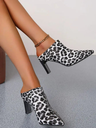 PU Leather Leopard Point Toe Pumps White woman pumps