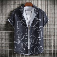 Men's Plus Size Arrow Print Short Sleeve Button Down Shirt Dark Navy
