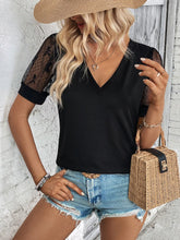 Perfee Bow Pattern V-Neck Short Sleeve T-Shirt