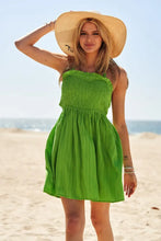 Davi & Dani Smocking Halter Neck Tie Open Back Mini Dress APPLE GREEN Casual Dresses