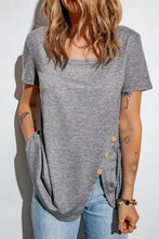 Decorative Button Scoop Neck Short Sleeve T-Shirt Woman T Shirts