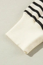 Decorative Button Striped Long Sleeve Sweatshirt Woman Sweatshirts