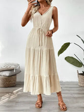 Decorative Button V-Neck Sleeveless Midi Tank Dress Casual Dresses