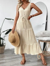 Decorative Button V-Neck Sleeveless Midi Tank Dress Casual Dresses