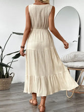 Decorative Button V-Neck Sleeveless Midi Tank Dress Casual Dresses