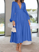 Deep V-Neck Balloon Sleeve Plain Maxi Dress Cobalt Blue Woman Maxi Dress