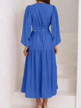 Deep V-Neck Balloon Sleeve Plain Maxi Dress Woman Maxi Dress