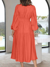 Deep V-Neck Balloon Sleeve Plain Maxi Dress Woman Maxi Dress