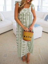 Printed Tie Shoulder Square Neck Midi Dress Casual Dresses