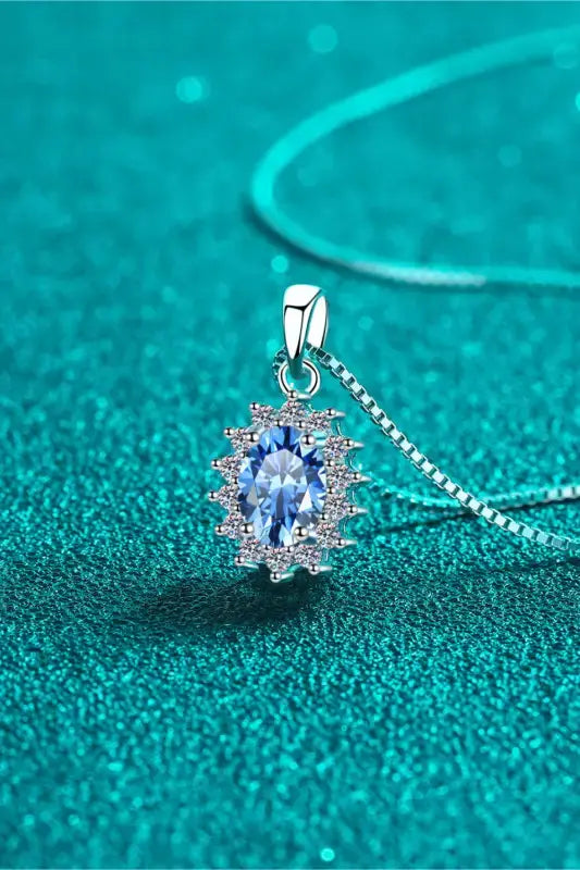 1 carat moissanite necklace with oval blue gem and crystals
