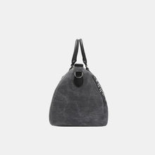 Denim Patch Duffel Bag with Black Handles and Stylish Patches Travel Bags