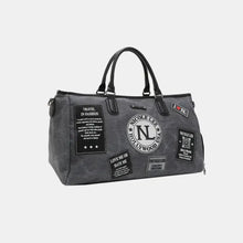 Denim Patch Duffel Bag with Black Handles and Stylish Patches Travel Bags