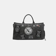 Denim Patch Duffel Bag with Black Handles and Stylish Patches Gray One Size Travel Bags