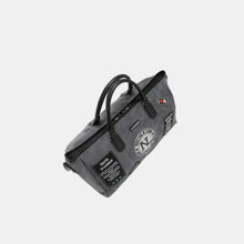 Denim Patch Duffel Bag with Black Handles and Stylish Patches Travel Bags