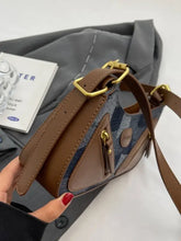 Denim Patchwork Shoulder Bag with Brown Accents Shoulder Bags