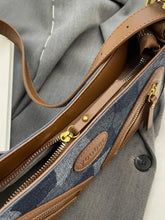 Denim Patchwork Shoulder Bag with Brown Accents Shoulder Bags