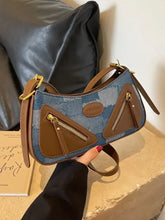 Denim Patchwork Shoulder Bag with Brown Accents Shoulder Bags