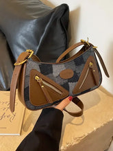 Denim Patchwork Shoulder Bag with Brown Accents Dark Navy One Size Shoulder Bags