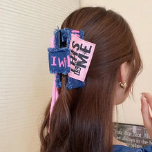 Denim tote bag set with acrylic braided rope handles and rope hair claw clip