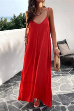 Devine backless maxi cami dress in red silk with spaghetti straps