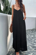 Devine ärmelloses Maxikleid mit Trägern aus schwarzem Chiffon mit Taschen