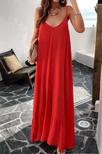 Devine backless maxi cami dress in red with ruffled hem and layered necklace