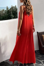 Devine backless maxi cami dress in red with v-neck and pockets