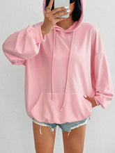 Devine Drawstring Long Sleeve Hoodie in oversized light pink with kangaroo pocket