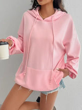 Devine Drawstring Long Sleeve Hoodie in light pink with kangaroo pocket