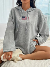 Devine Drawstring US Flag Long Sleeve Hoodie Woman Sweatshirts