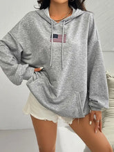Devine Drawstring US Flag Long Sleeve Hoodie Woman Sweatshirts