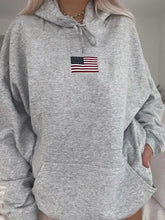 Devine Drawstring grey hooded flag long sleeve hoodie with US flag patch