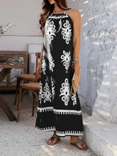 Devine Grecian Neck Printed Maxi Dress in Black and White Tribal Print